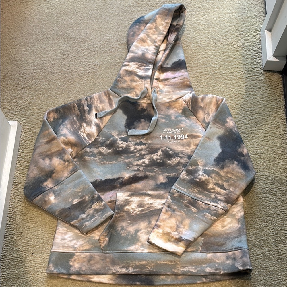 All Saints Cloud Print Hoodie - Gray and Cream